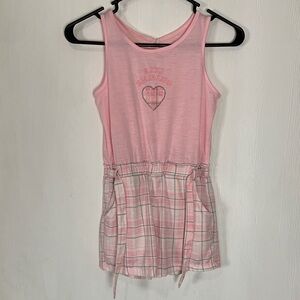 Sweet Butterfly Pink Heart Kids Plaid Romper  with Attached Belt Size S 7/8